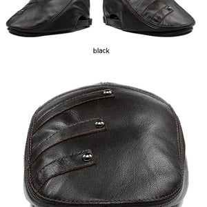 Autumn And Winter Genuine Leather Men's Middle-aged And Elderly Duck Tongue Korean Workers Monochrome Beret