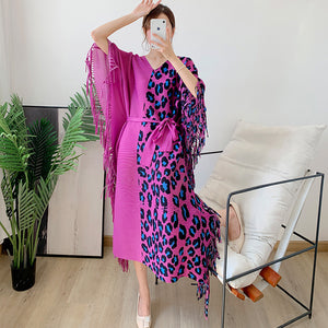 Autumn Women's Pleated Leopard Print Color-matching Dress
