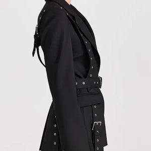 Fashionable Temperament Rivet Buckle Decorative Design Tight Waist Slimming Suit Coat Women's Suit
