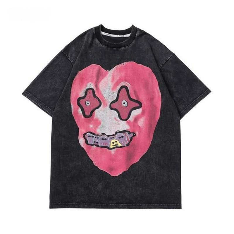Retro Washed Distressed Loose Casual Heavy Cotton Short Sleeve