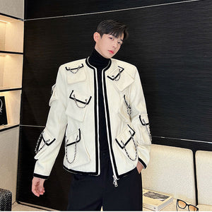 Autumn And Winter Classic Style Temperament Multi-pocket Chain Heavy Industry Coat