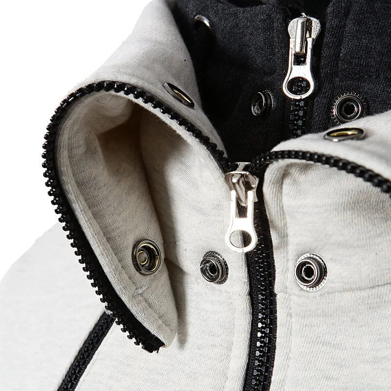 Men's Zip UP Hooded Jacket Two Piece Sports Cardigan Casual Slim Sweatshirt Jacket