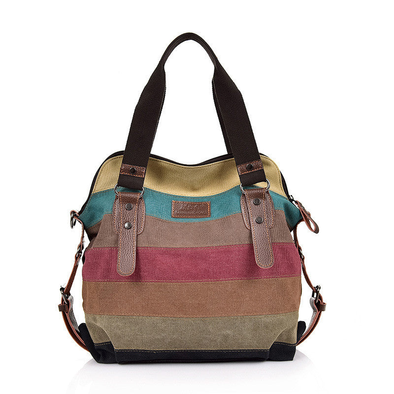 Women's Fashion Casual Large Capacity Rainbow Patchwork Handbag