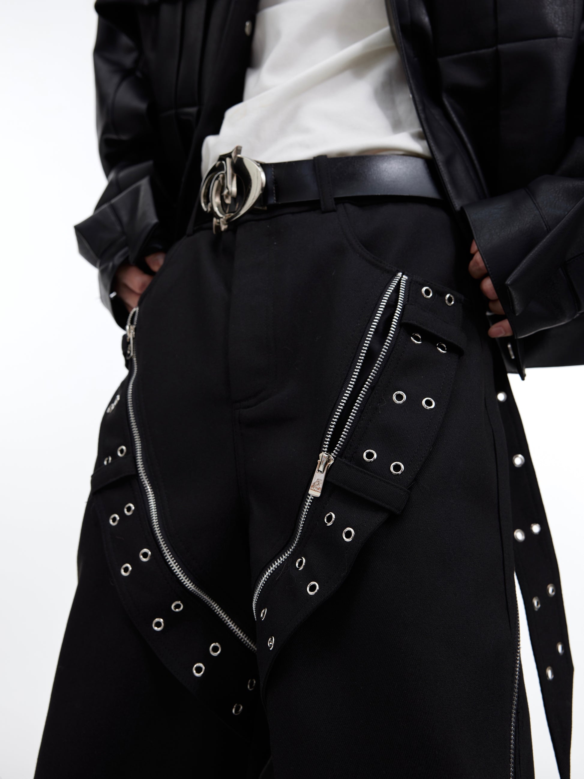 Metal Zipper Design Sense Wide Leg Loose Draped Casual Pants Men