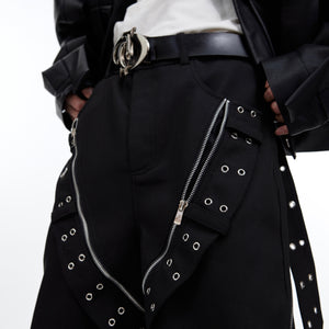 Metal Zipper Design Sense Wide Leg Loose Draped Casual Pants Men