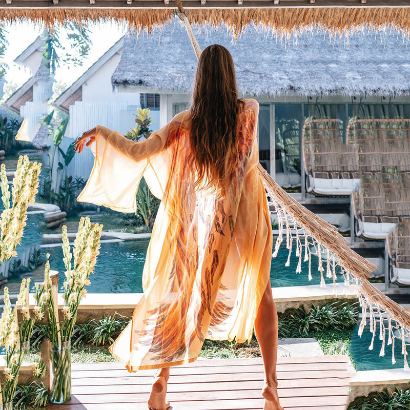 Printed Blouse Women's Swimsuit Outside Women's