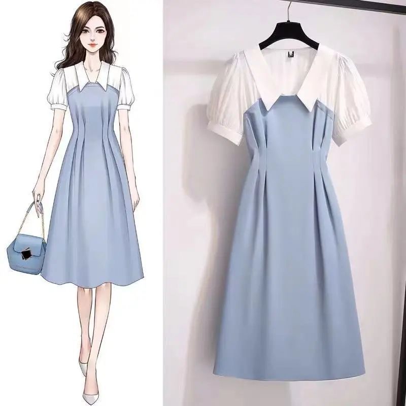 Women's Clothing Plus Size Fat Sister French Sense False Two-piece Suit Dress