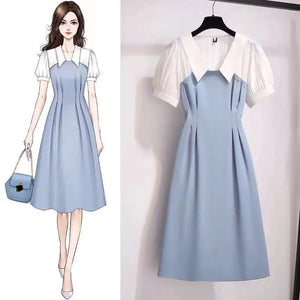 Women's Clothing Plus Size Fat Sister French Sense False Two-piece Suit Dress
