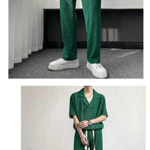 Summer Thin Ice Silk Shirt Outfit Men's Leisure Sports Two-piece Set
