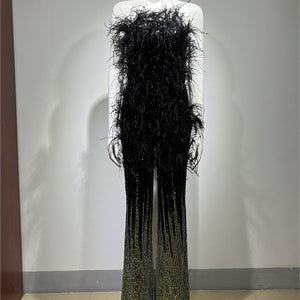 Ostrich Feather Gradient Sequin Tube Top Jumpsuit