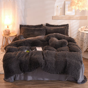 Thick Fleece Duvet Cover Queen King Bed Quilt Cover Pillowcase Fluffy Plush