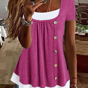 Round Neck Loose Pleated False Two-piece Suit T-shirt Top