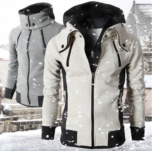 Men's Zip UP Hooded Jacket Two Piece Sports Cardigan Casual Slim Sweatshirt Jacket