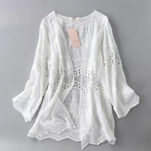 Middle Hollow Embroidered Cardigan Coat