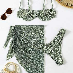 Three-piece Floral Bikini Beach Dress