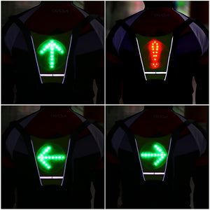 USB Rechargeable Reflective Vest Backpack with LED Turn Signal Light Remote Control Outdoor Sport Safety Bag Gear for Cycling