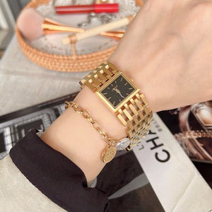 Square Women's Large Dial Fashion Personality Hollow Out Steel Watch