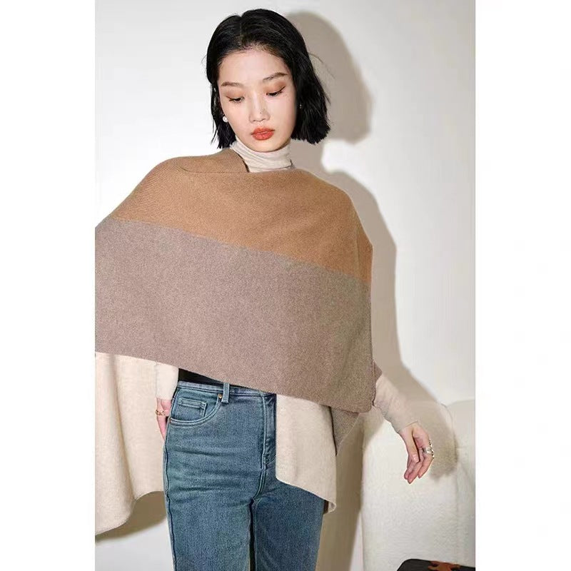 Cashmere Color Matching Talma Shoulder And Neck Protection All-match Inlaid Cashmere
