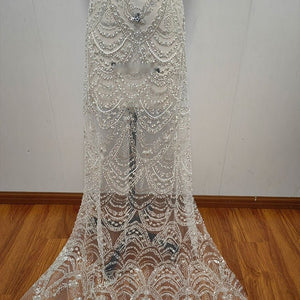 Wave Style Sequin Bead Lace Fabric Wedding Dress