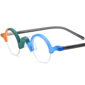 Multicolor Patchwork Round Frosted Plate Glasses Frame