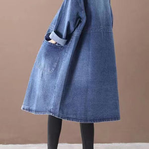 Fashionable Versatile Slimming Denim Shirt Dress Korean Style Elegant Hong Kong Style Vintage Single-breasted Coat
