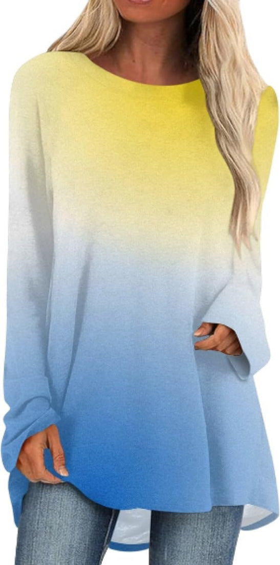 2020 Stylish Loose Round Neck Digital Printed Long-sleeved Top