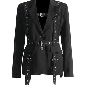 Fashionable Temperament Rivet Buckle Decorative Design Tight Waist Slimming Suit Coat Women's Suit