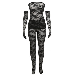 Lace Tube Top High Waist Tight Body Stocking Long Pants Suit