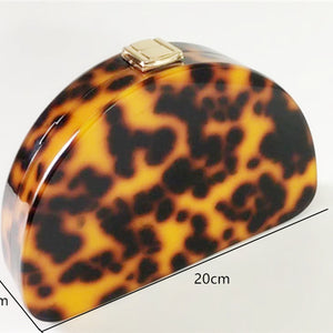 Leopard Print Semicircle Acrylic Clutch Women