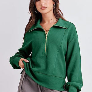 Women's Half Zipper Pullover Long Sleeve Sweater