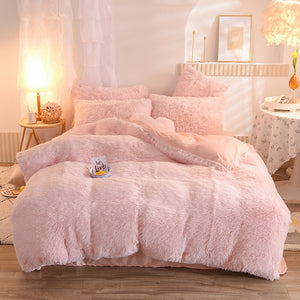Thick Fleece Duvet Cover Queen King Bed Quilt Cover Pillowcase Fluffy Plush