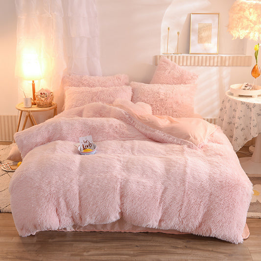 Thick Fleece Duvet Cover Queen King Bed Quilt Cover Pillowcase Fluffy Plush