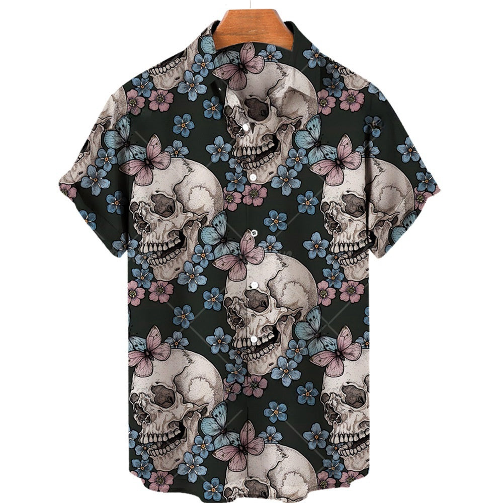 Men's Halloween Short Sleeve Printing Lapel Cardigan Top Summer Cartoon Unique Shirt