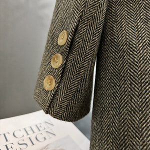 Female Gray Woolen British Style Down Jacket