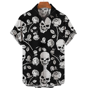 Men's Halloween Short Sleeve Printing Lapel Cardigan Top Summer Cartoon Unique Shirt