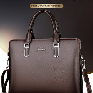 Men's Handbag Double Pull Large Capacity Business Computer Bag Authentic Leather Tactile Feel