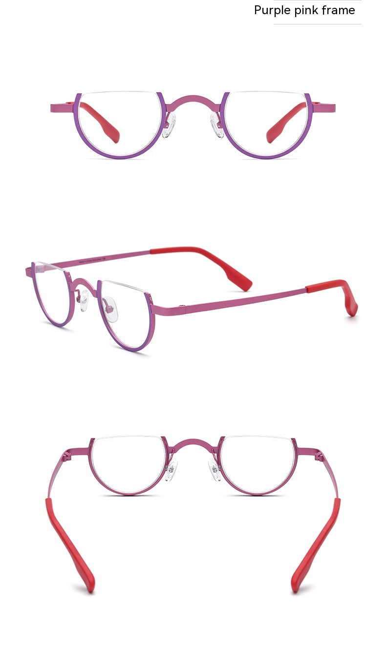 Color Matching Pure Titanium Fashion Plain Glasses Square Semicircle Glasses Frame