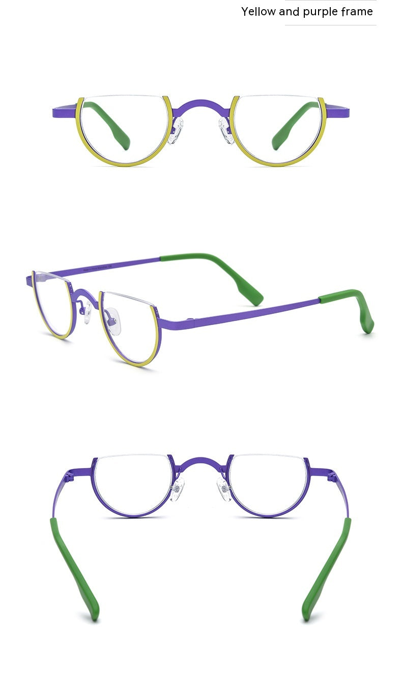 Color Matching Pure Titanium Fashion Plain Glasses Square Semicircle Glasses Frame