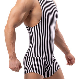 Men's New One-piece Vertical Striped Pajamas Sports Jumpsuit