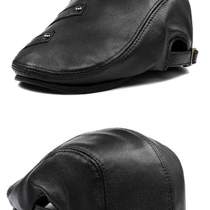 Autumn And Winter Genuine Leather Men's Middle-aged And Elderly Duck Tongue Korean Workers Monochrome Beret