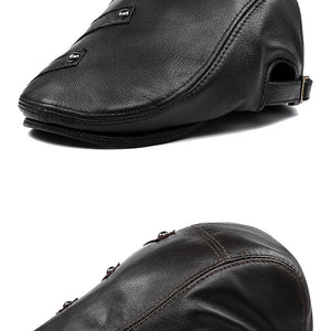 Autumn And Winter Genuine Leather Men's Middle-aged And Elderly Duck Tongue Korean Workers Monochrome Beret