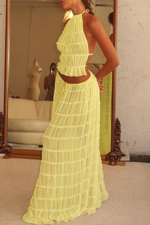 Sexy Sleeveless Halter Top And Skirt Two-piece Set