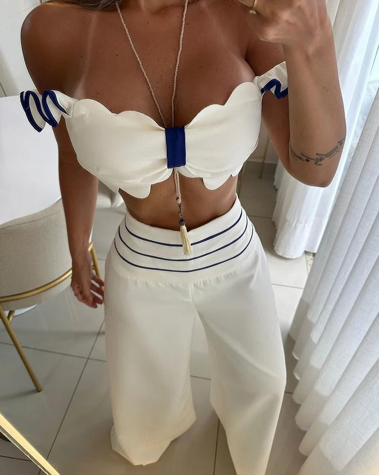 Casual Off-shoulder Solid Color Two-piece Set