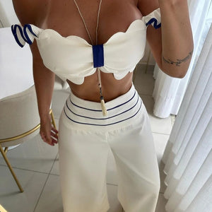 Casual Off-shoulder Solid Color Two-piece Set