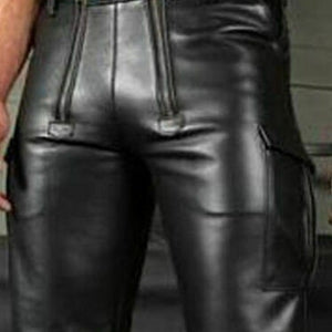Men's Solid Color PU Casual Male Short Leather Pants