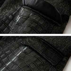 Suit Crocodile Leather Coat Slim-fit Top Metal Buckle Waist-tight Jacket