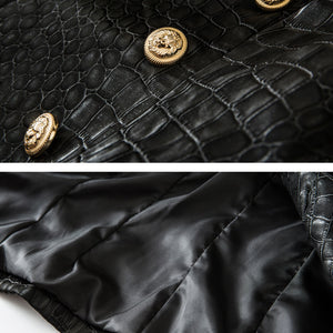 Suit Crocodile Leather Coat Slim-fit Top Metal Buckle Waist-tight Jacket
