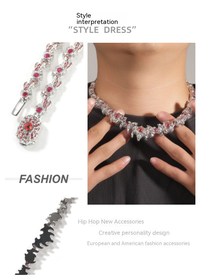 Thorn Diamond-embedded Hip Hop Necklace Men's Special-interest Design Trend