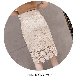 High Waist Crocheted Hollow Slit Sheath Skirt