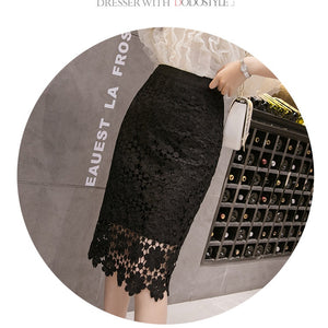 High Waist Crocheted Hollow Slit Sheath Skirt